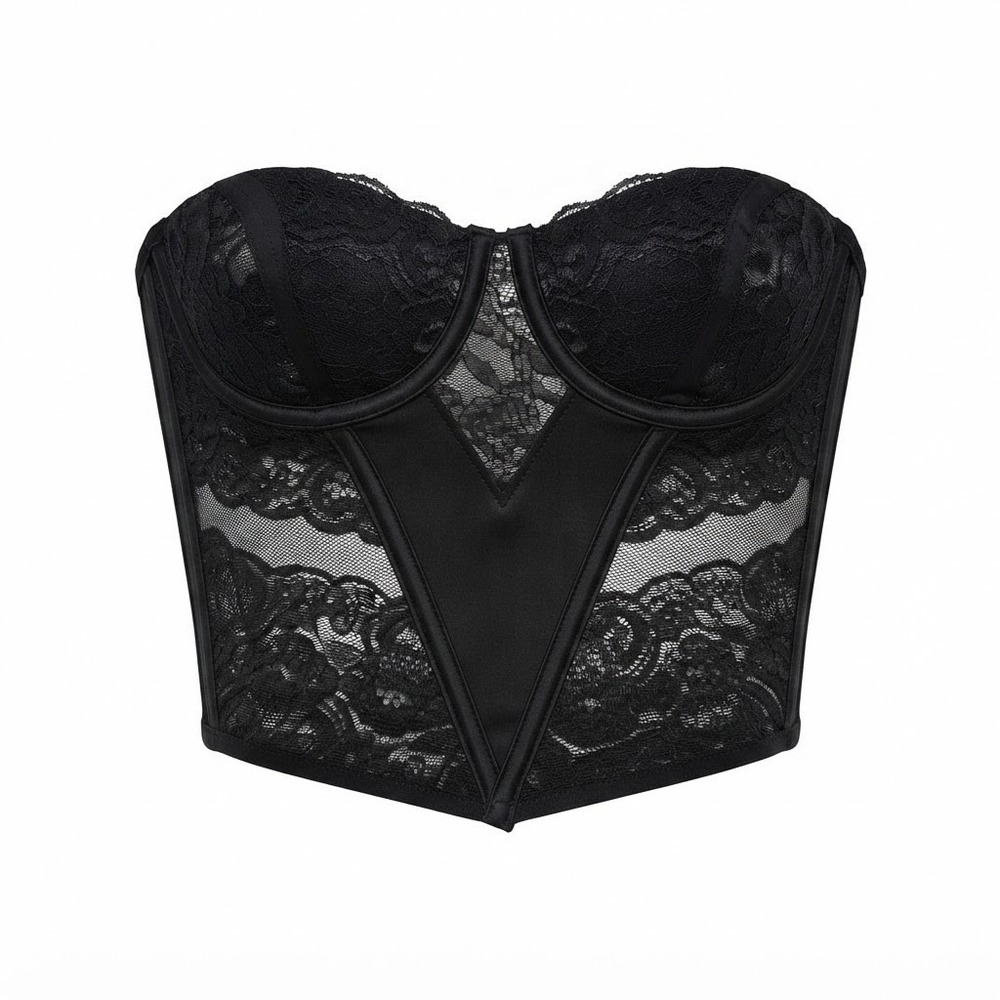 Christian Dior Intimates Vintage Black Lace Corset Bustier Top 34C USA - WD